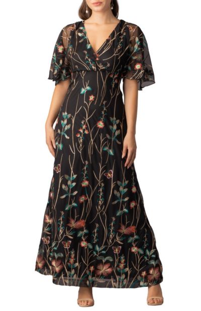 Kiyonna Women's Embroidered Elegance Evening Gown with Sleeves