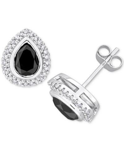Серьги-гвоздики Black & White Diamond Pear-Cut Halo Stud Earrings (2-1/5 ct. t.w.) в 14k White Gold