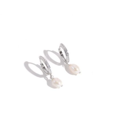 Joey Baby Silver-Tone Mini Hoop Earrings with Drop Pearl