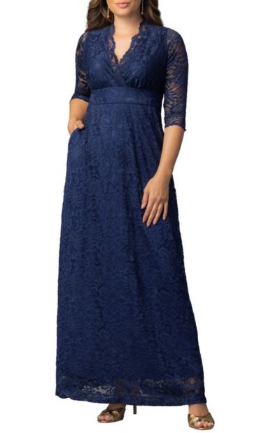 Kiyonna Women's Maria Lace A-Line Evening Gown with Pockets