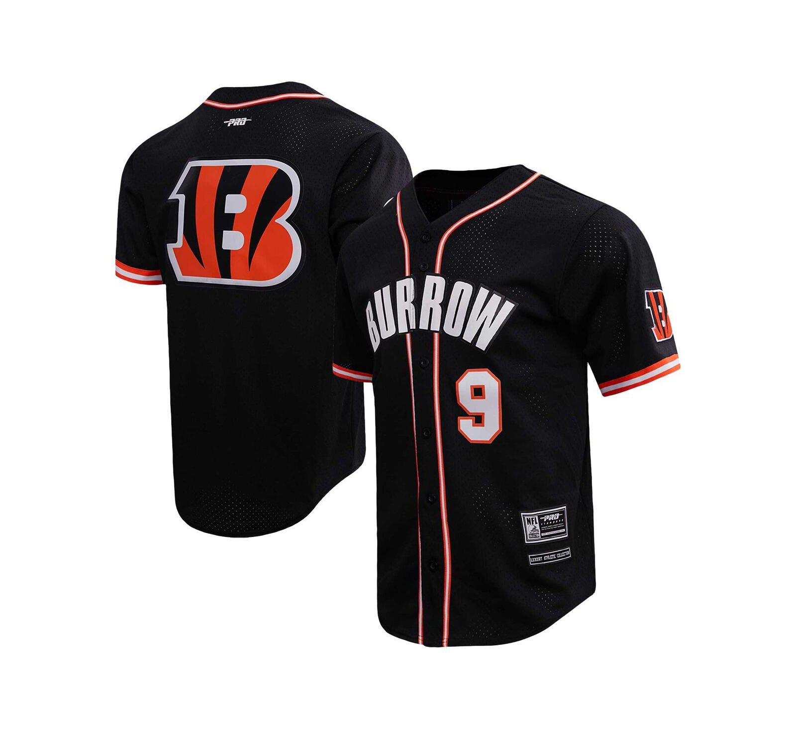 Men's Pro Standard Joe Burrow Black Cincinnati Bengals Mesh Baseball Button-Up T-shirt