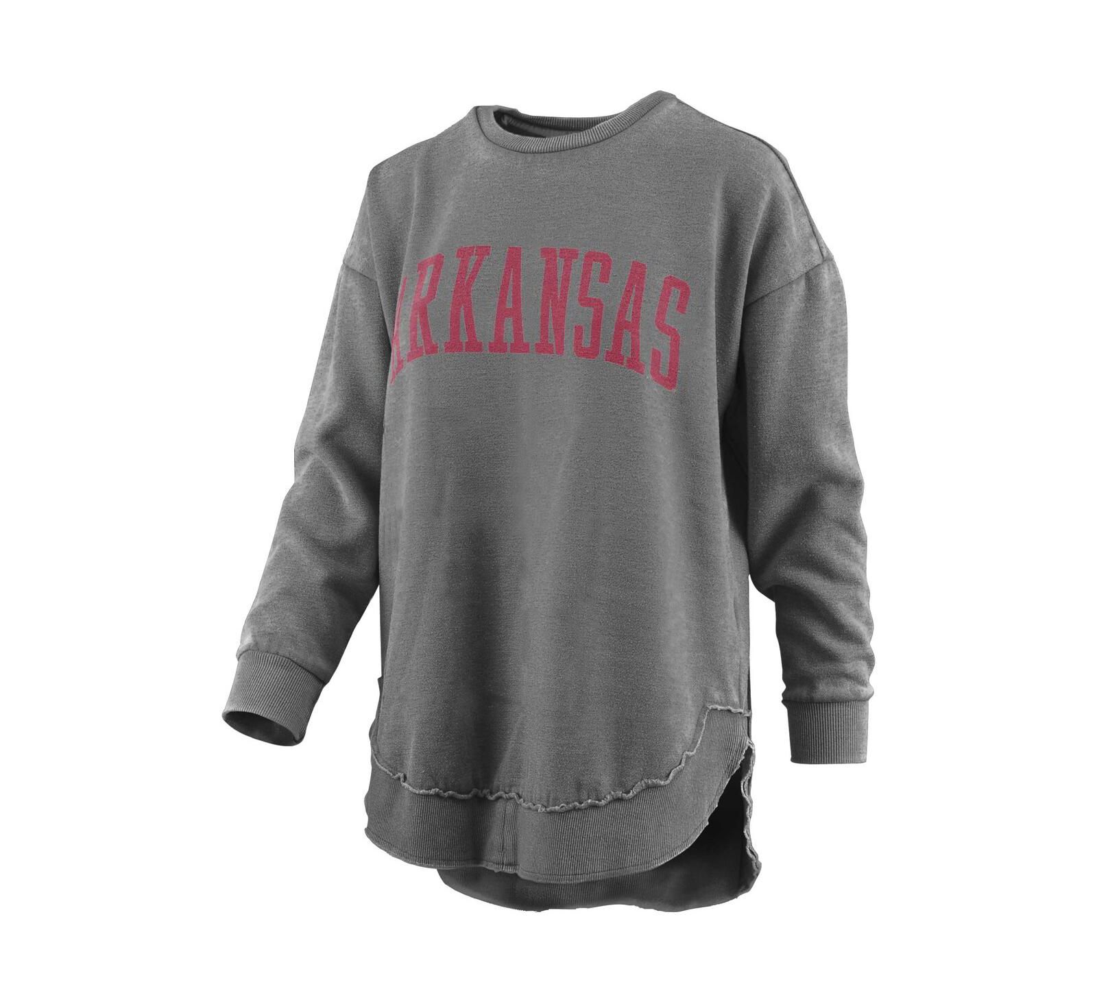 Women's Pressbox Black Distressed Arkansas Razorbacks Vintage-Like Wash Pullover Sweatshirt