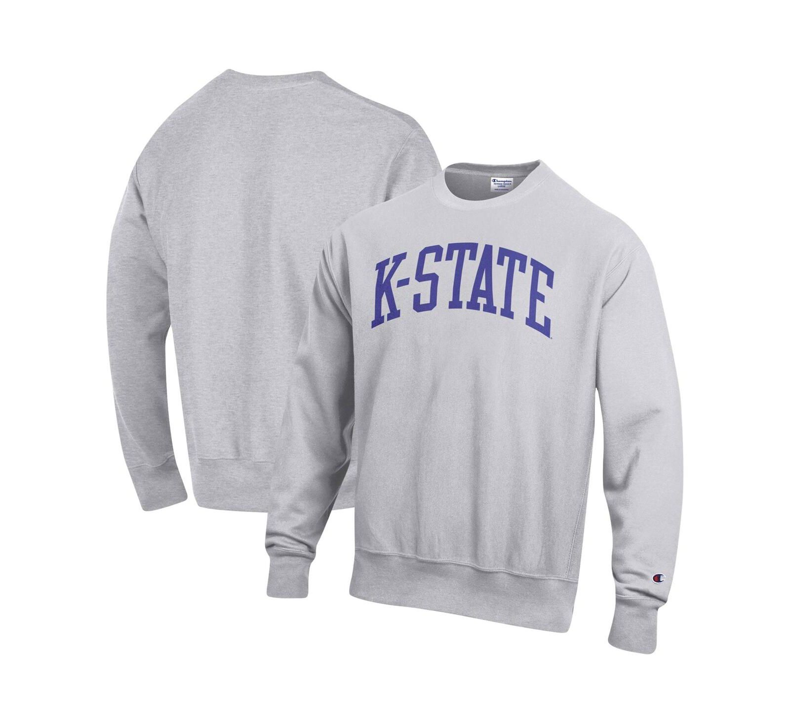 Мужской свитшот Champion Arch Reverse Weave, серый меланж, Kansas State Wildcats
