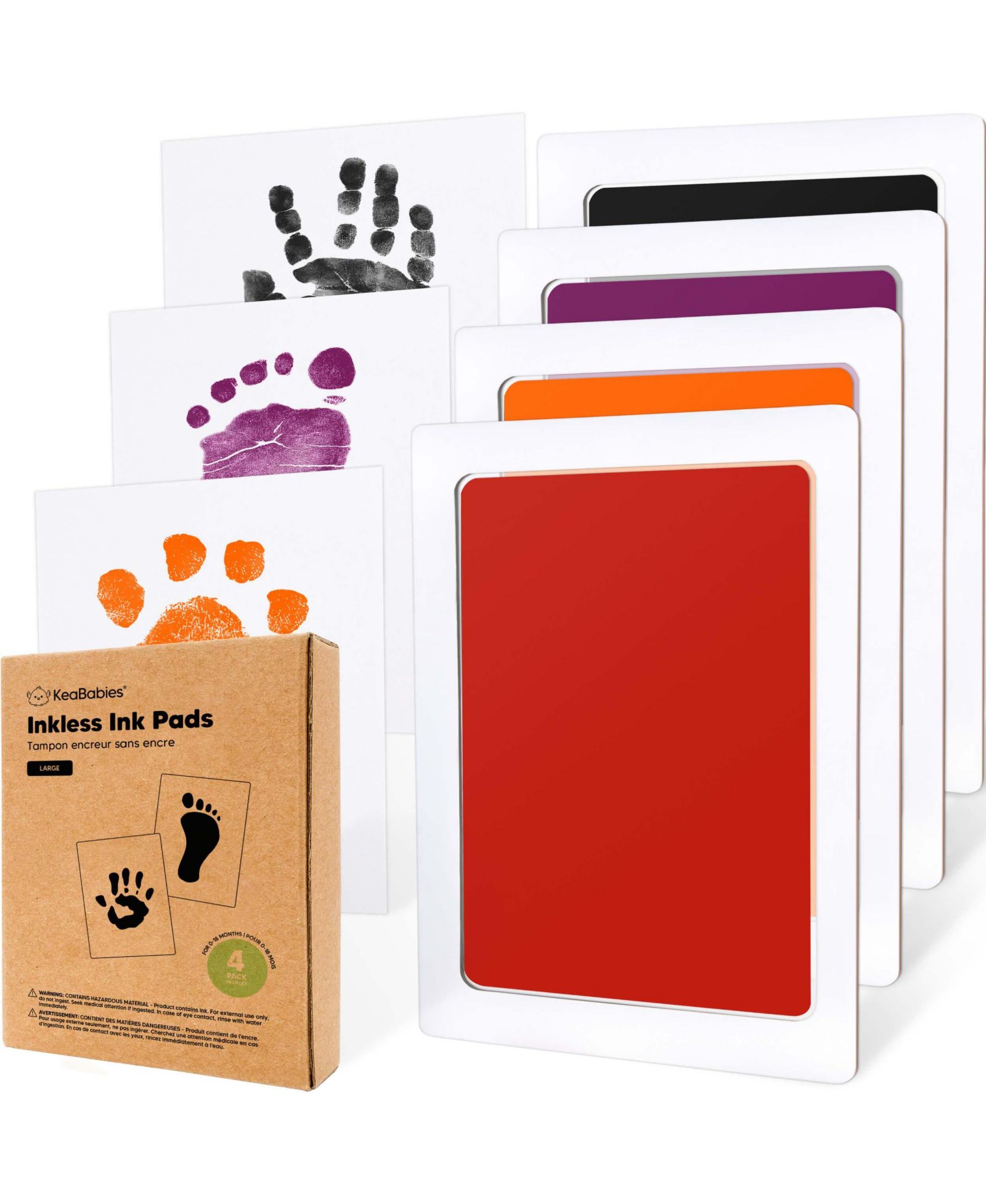 KeaBabies 4pk Inkless Ink Pad for Baby Hand and Footprint Kit, Clean Touch Dog Paw, Dog Nose Print Kit, Baby & Pet Safe
