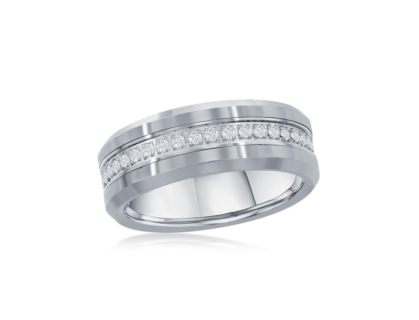 Polished Silver CZ Eternity кольцо из вольфрама