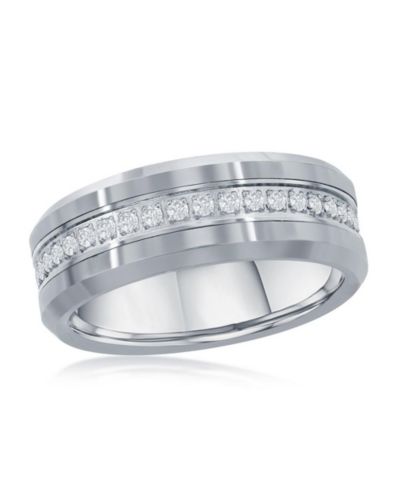 Polished Silver CZ Eternity кольцо из вольфрама