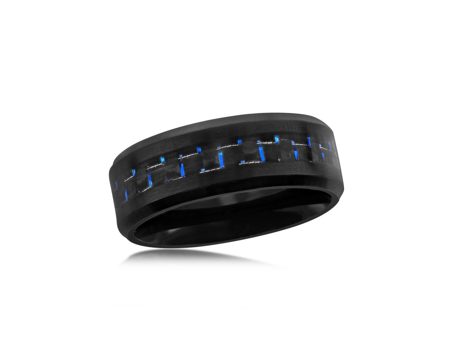 Stainless Steel Black and Blue Carbon Fiber Ring