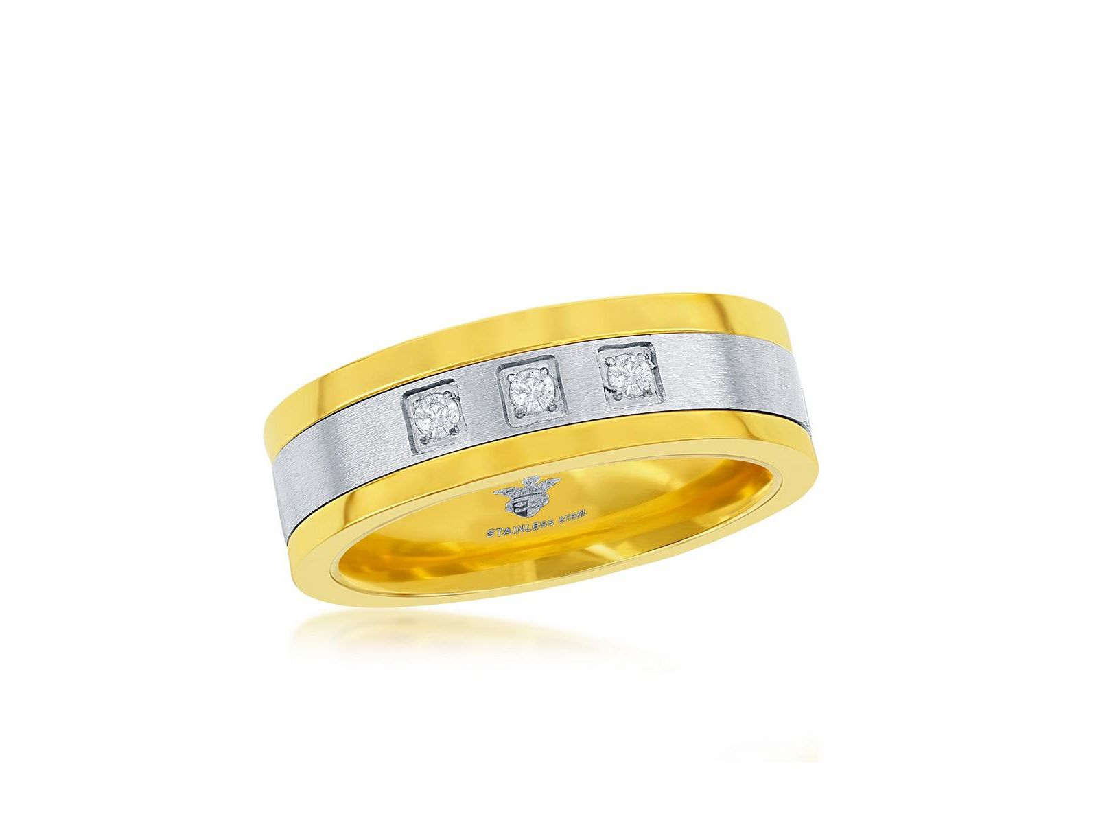 Stainless Steel CZ Band Ring - Gold & Silver Plated