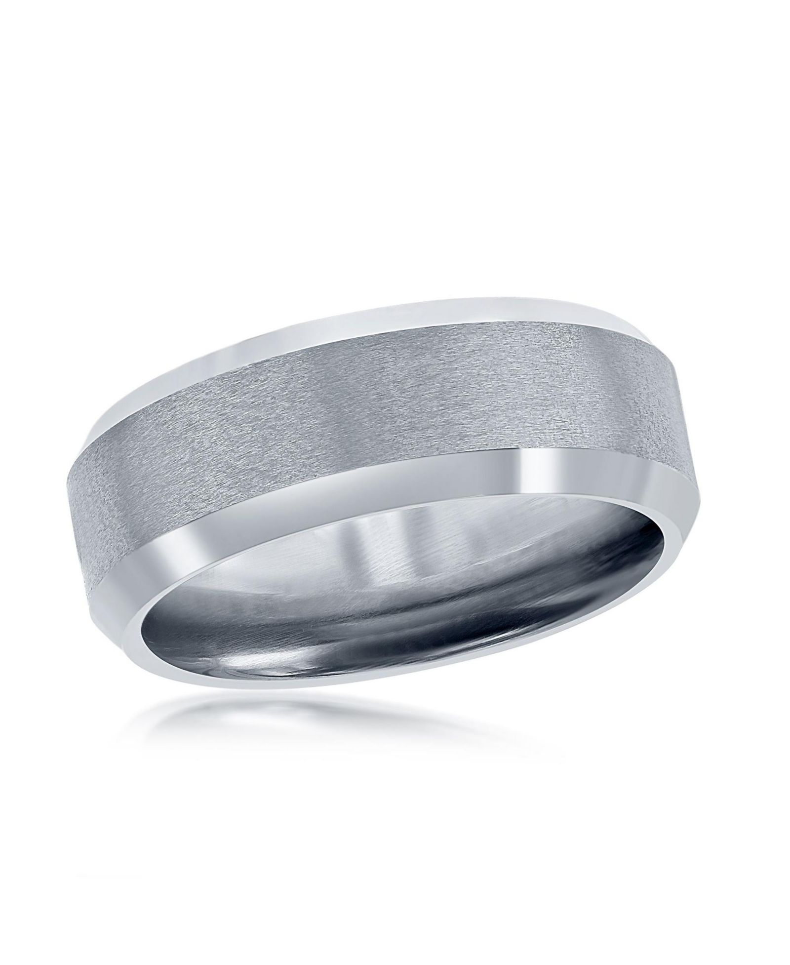 Brushed and Polished Silver 8mm Tungsten Ring