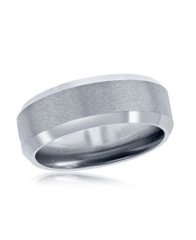 Brushed and Polished Silver 8mm Tungsten Ring