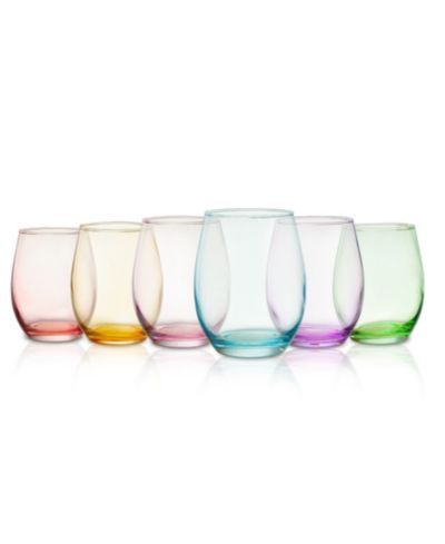 The Wine Savant Glass Colored Stemless Wine Glass, Set of 6