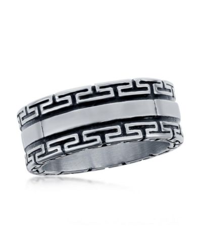 Stainless Steel Oxidized Greek Key Ring