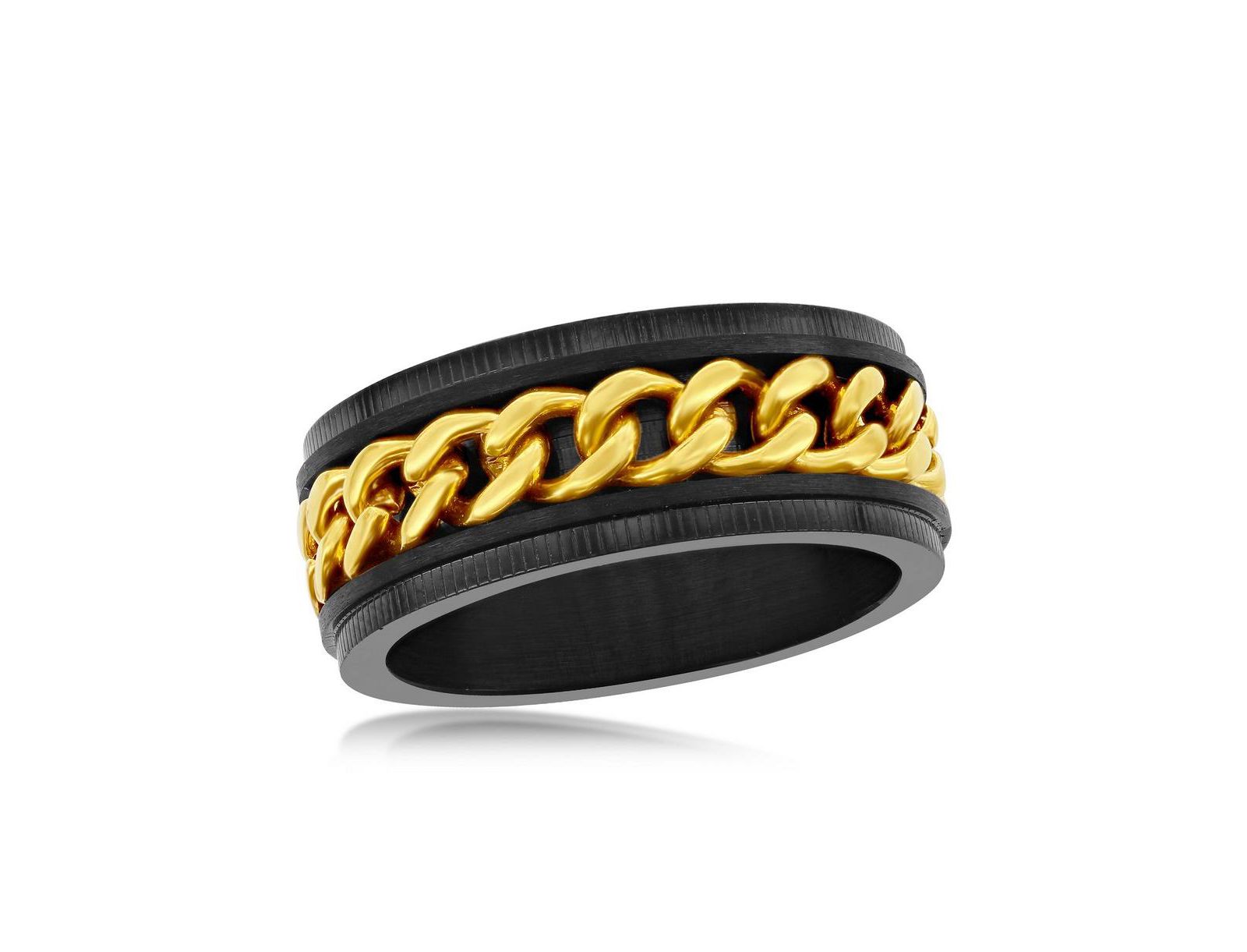 Stainless Steel Gold Curb Link Ring - Black Plated