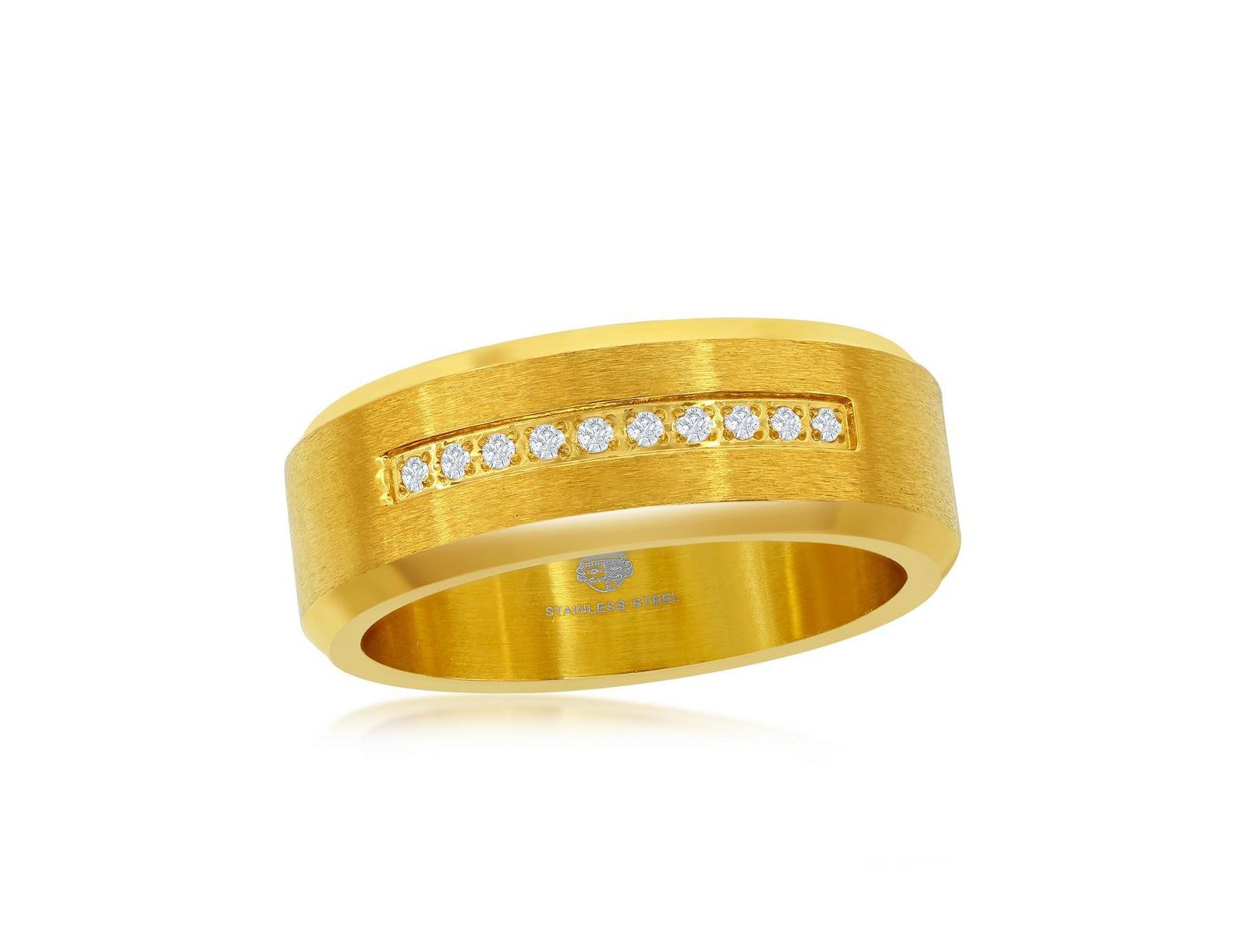 Stainless Steel CZ Stripe Ring - Gold Plated