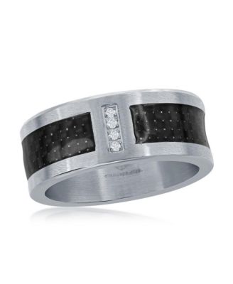 Stainless Steel Black Carbon Fiber CZ Ring