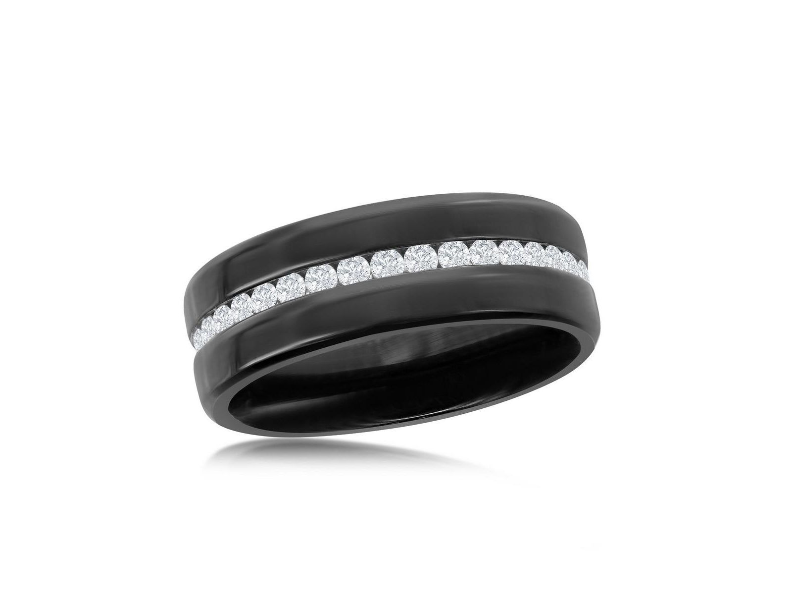 Stainless Steel CZ Eternity Band - Black Plated