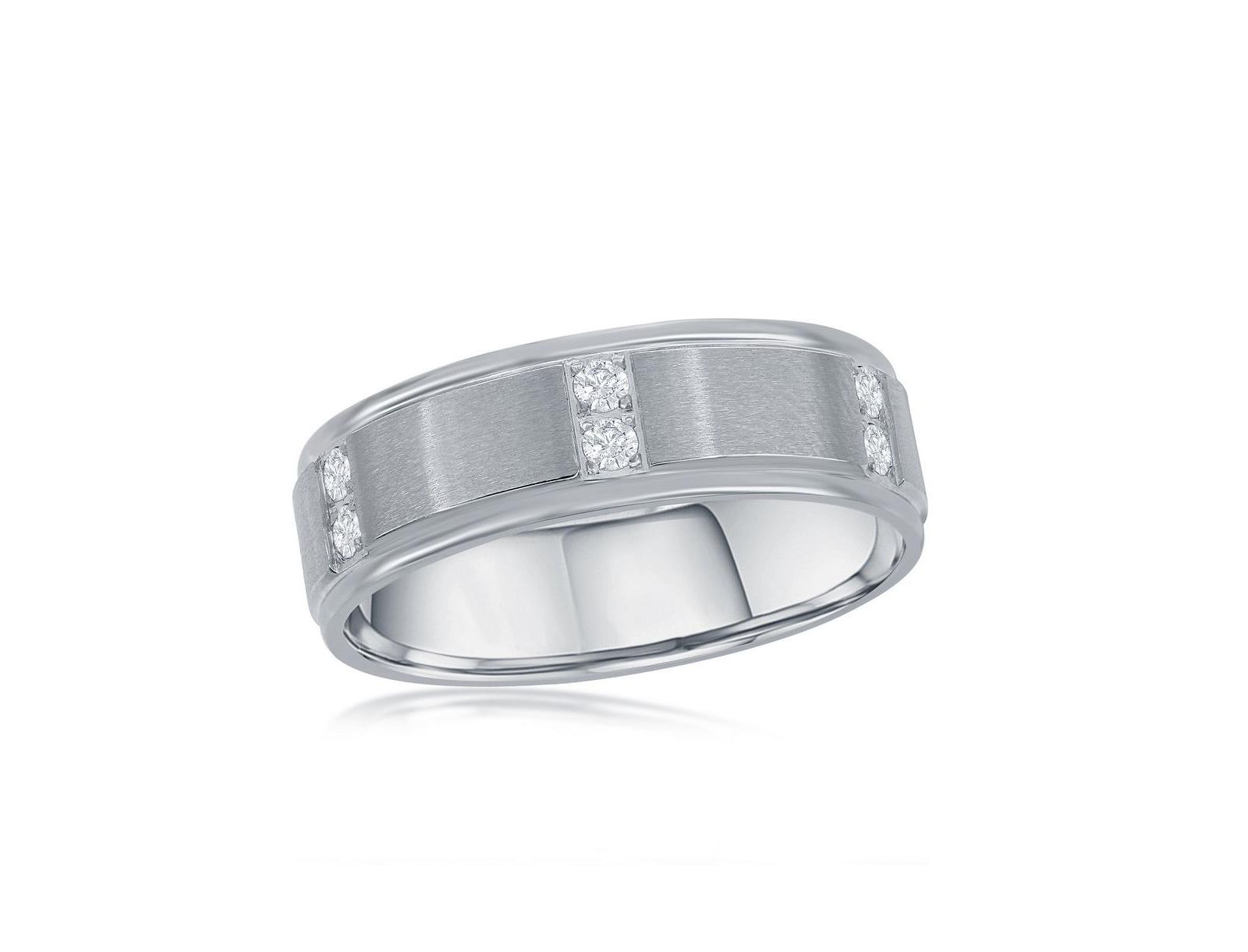 Stainless Steel Brushed and Polished CZ Ring