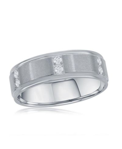 Stainless Steel Brushed and Polished CZ Ring