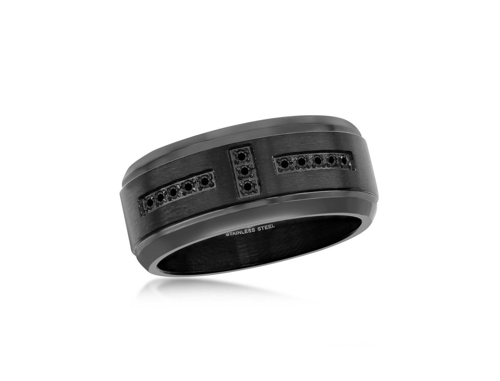Stainless Steel Black CZ Band Ring - Black Plated