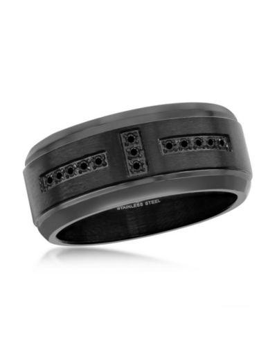 Stainless Steel Black CZ Band Ring - Black Plated