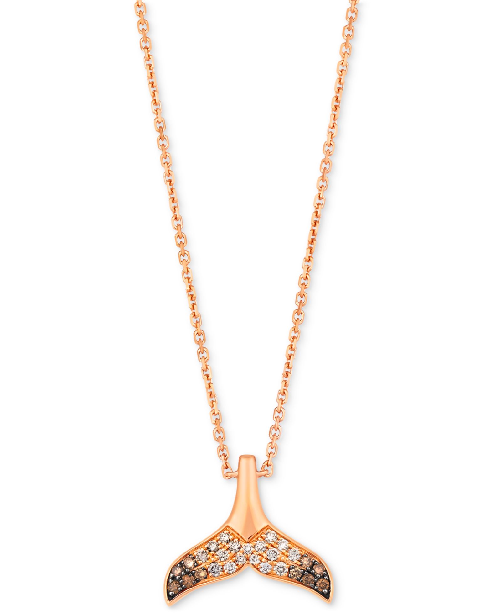 Le Vian® Chocolate Ombré Diamond Whale Tail 19" регулируемый кулон на шею (1/5 ct. t.w.) в 14k Rose Gold
