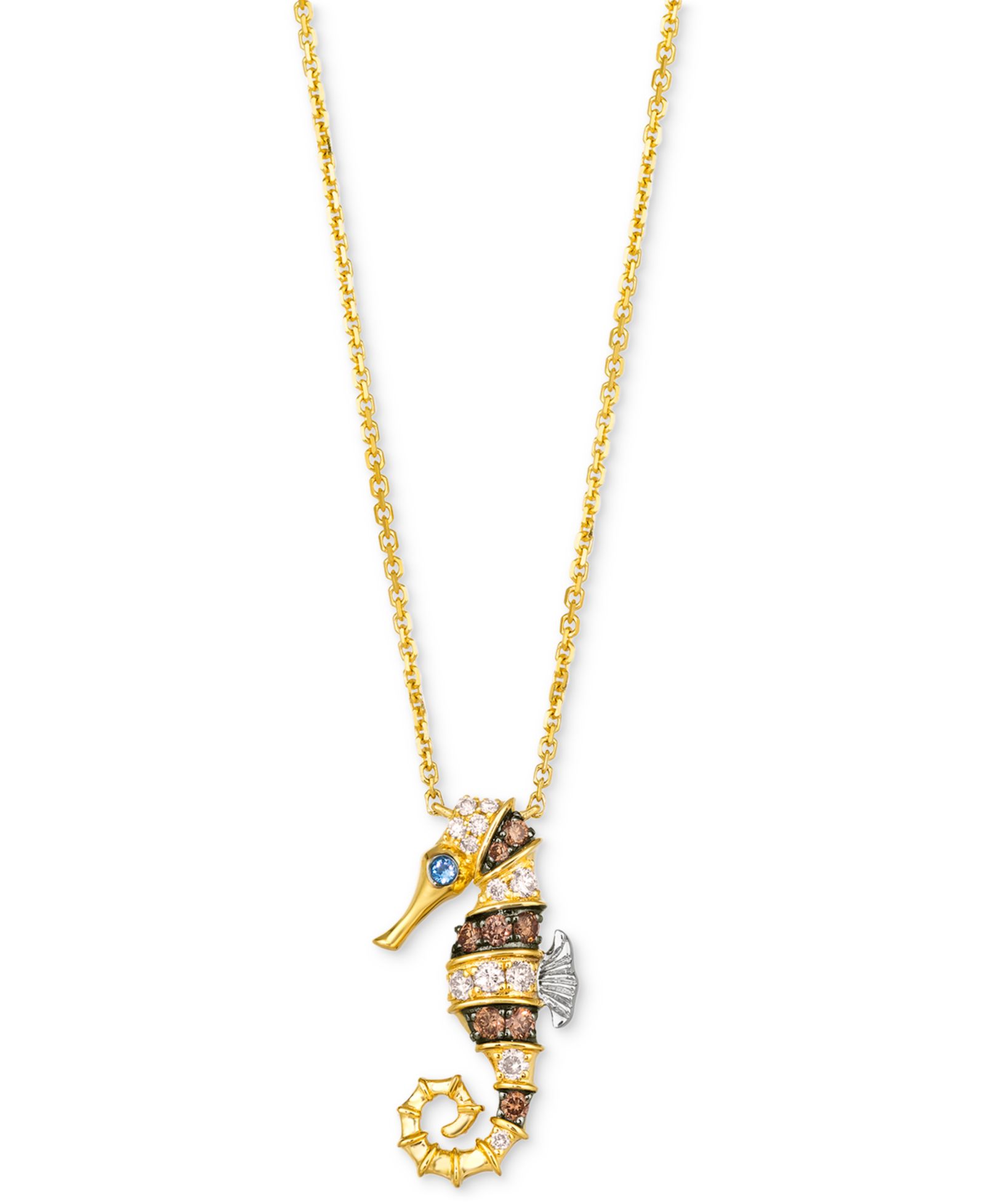 Подвеска Le Vian® Nude Diamond & Chocolate Diamond (1/3 ct. t.w.) & Blueberry Sapphire Accent Seahorse Adjustable 19" в золоте 14k Two Tone