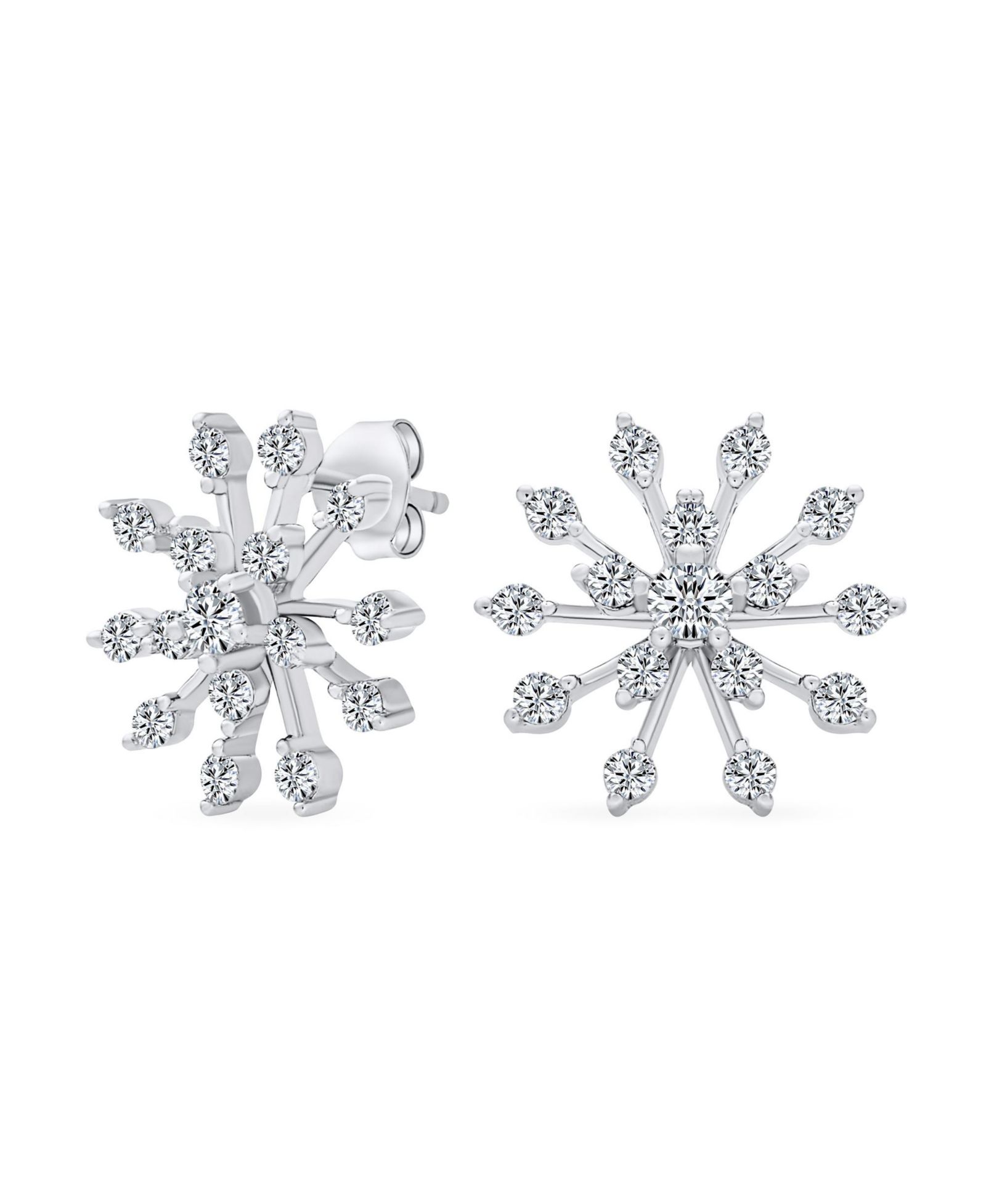 Bling Jewelry Elegant Christmas Holiday CZ Snowflake Stud Earrings .925 Sterling Silver