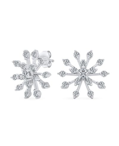 Серьги-гвоздики Bling Jewelry из стерлингового серебра .925 с кристаллами CZ в виде снежинки, рождественские серьги для праздничной вечеринки, родированное покрытие