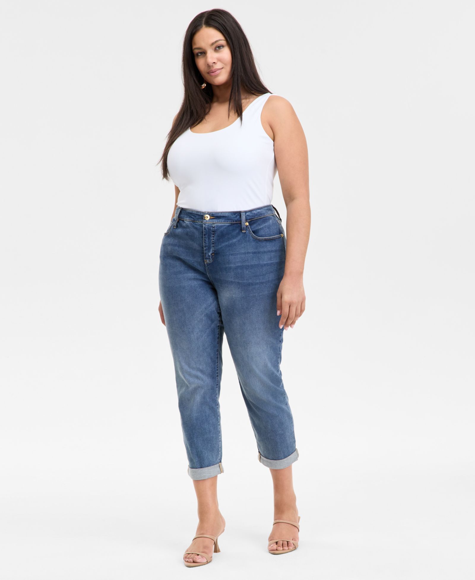 I.N.C. International Concepts Plus Size Slim Tech Rolled-Cuff Boyfriend Jeans, Created for Macy's