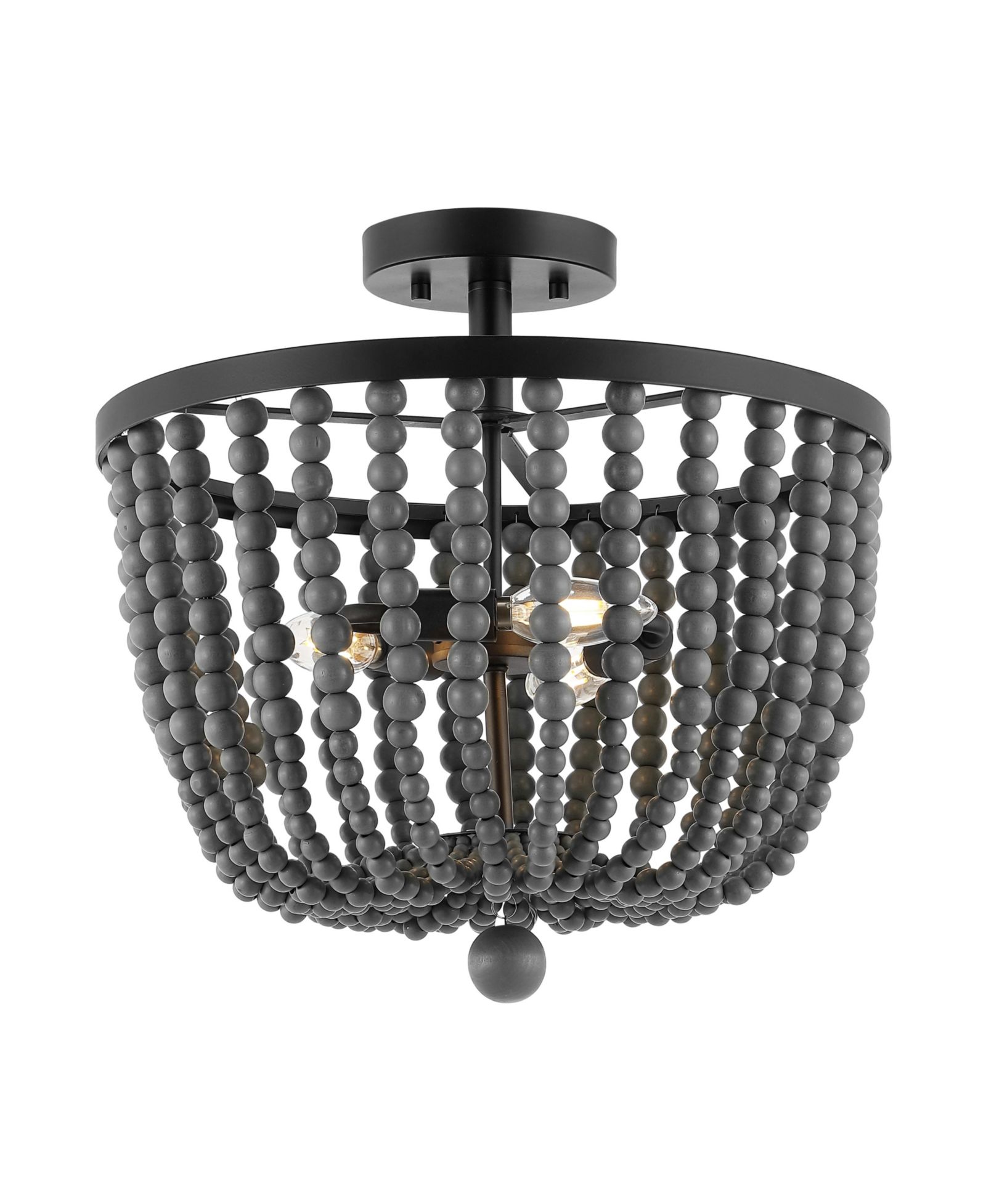 Drift Wood Bead Bohemian Farmhouse Iron LED Semi Flush Mount