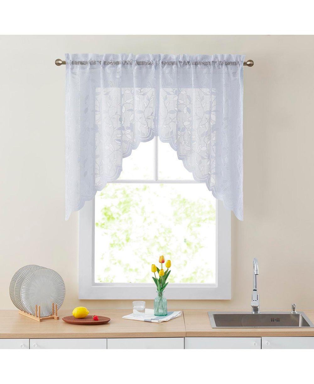 Полупрозрачные кухонные шторы HLC.ME Joyce Swag Curtain Panels - Rod Pocket для маленьких окон, кухни и ванной 30 W x 36 L (пара)