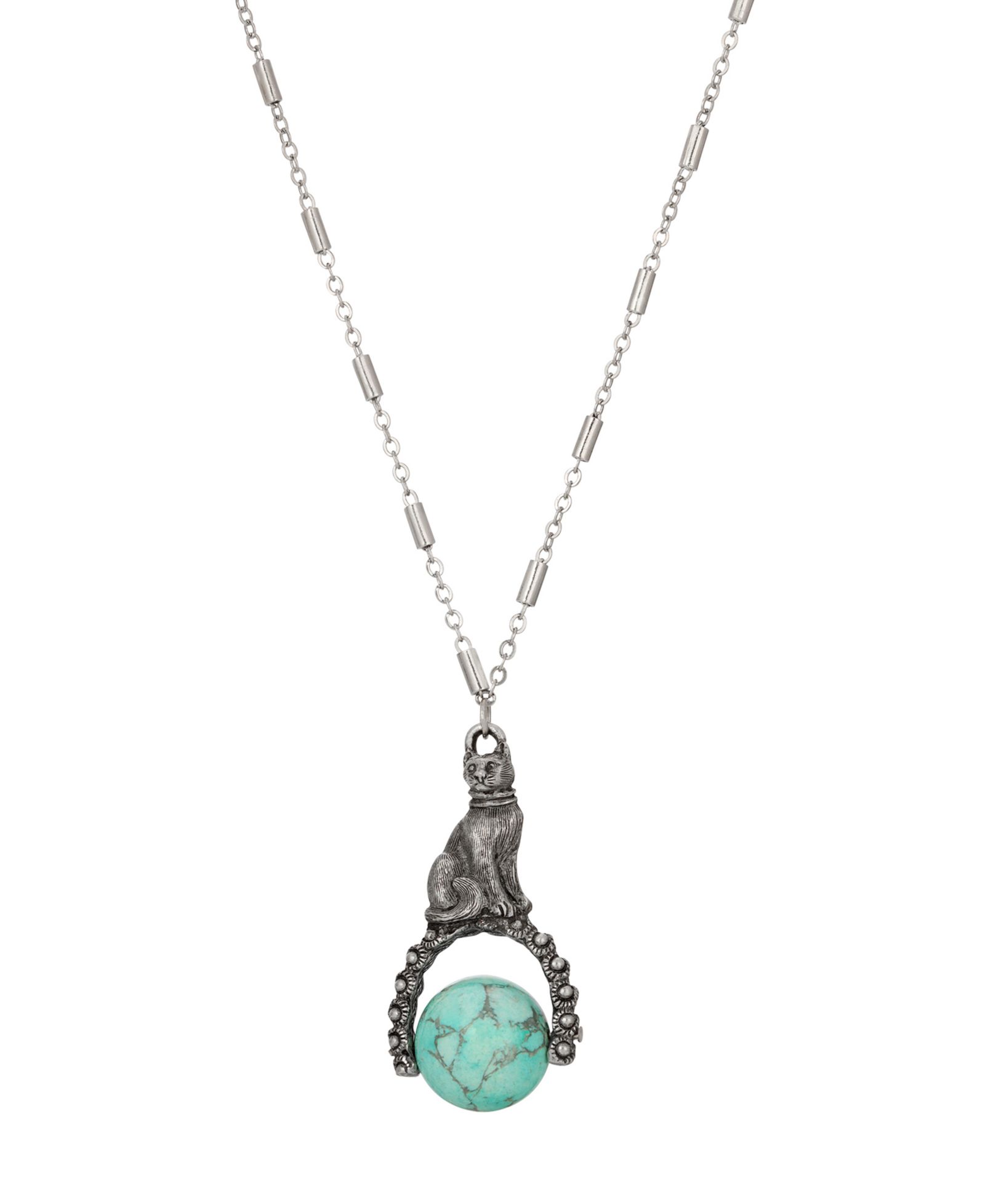 2028 Turquoise Bead Cat Spinner Necklace