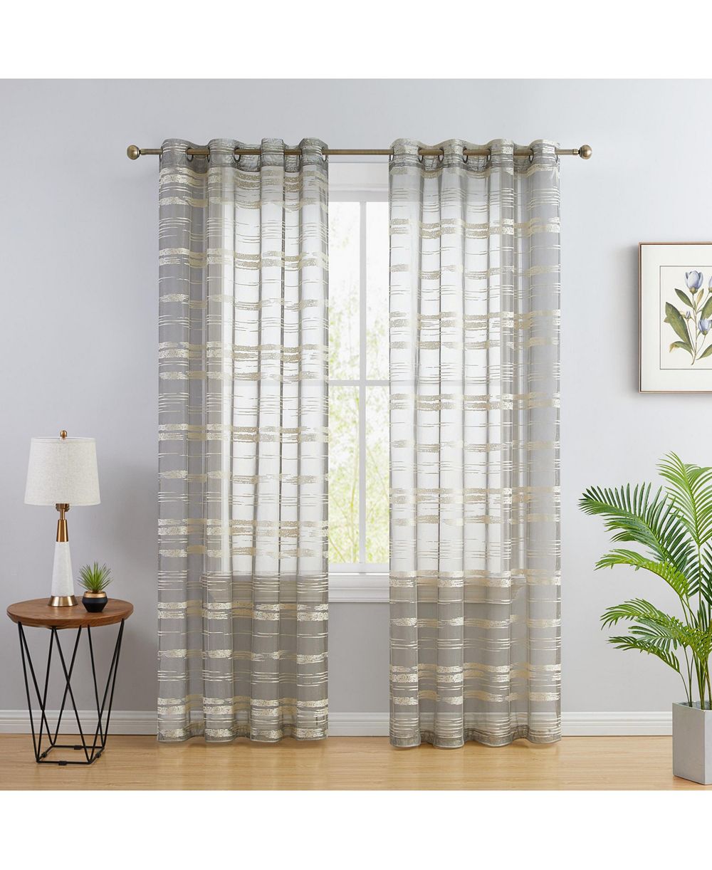 HLC.ME Broadway Stripe Decorative Semi Sheer Light Filtering Grommet Window Treatment Curtain Drapery Panels for Bedroom & Living Room - Set of 2 Panels