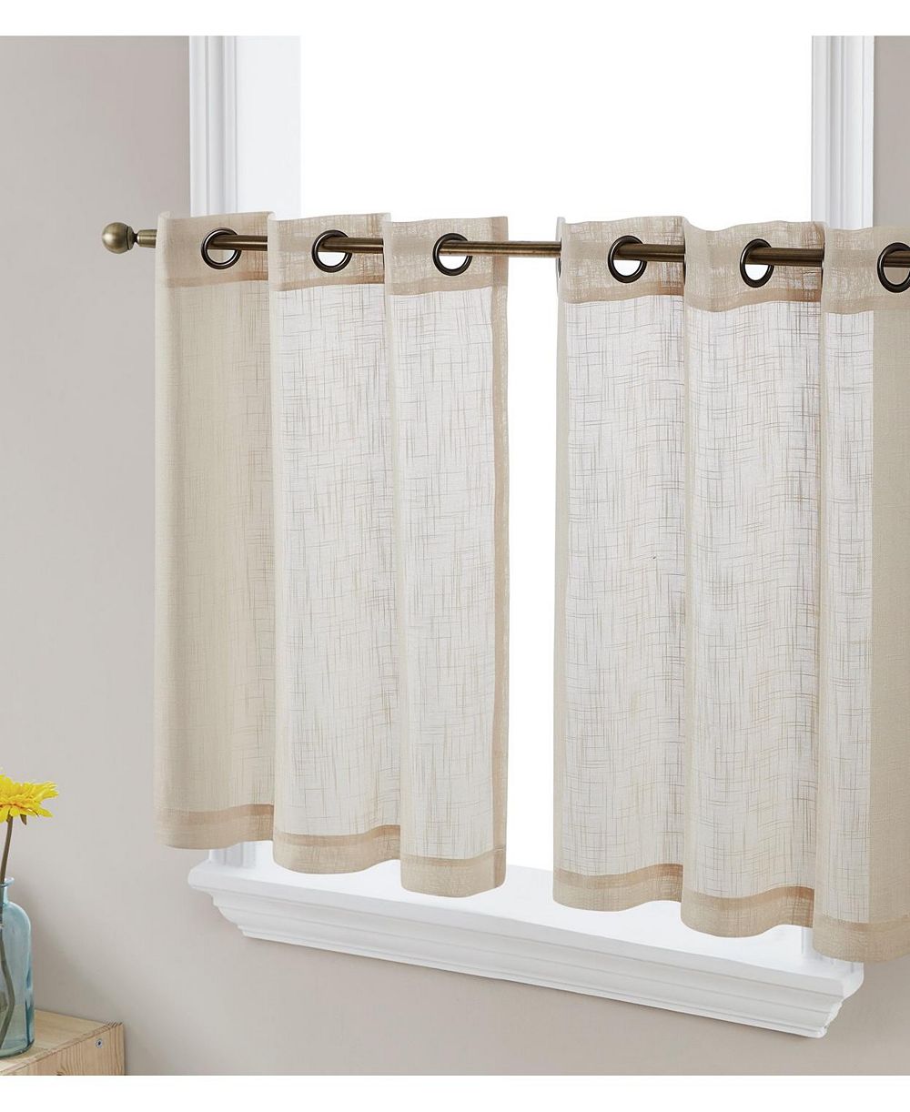 Короткая тюлевая занавеска HLC.ME Abbey Faux Linen Textured Semi Sheer Privacy Light Filtering Transparent Grommet Short Thick Cafe Curtain Tiers for Small Windows, Set of 2