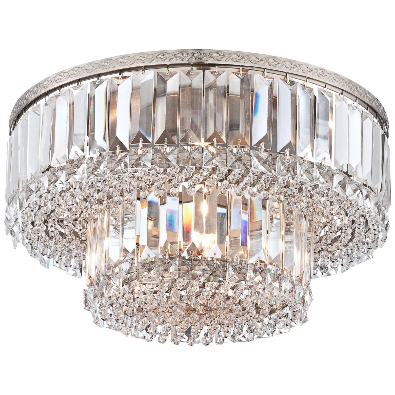 Vienna Full Spectrum Magnificence Modern Ceiling Light Flush Mount Fixture 16" Wide Brushed Satin Nickel Faceted Crystal Glass