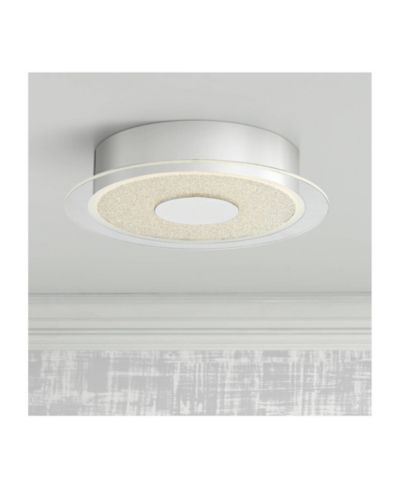 Possini Euro Design Modern Ceiling Light Flush Mount Fixture 11" Wide Chrome LED Round Crystal Sand Clear Acrylic Ring