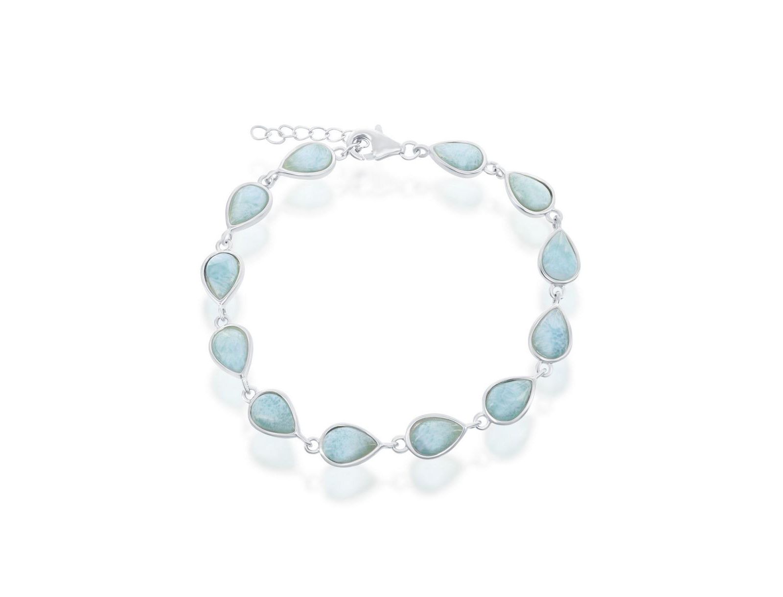 Sterling Silver Pear-Shaped Larimar Linked Bracelet