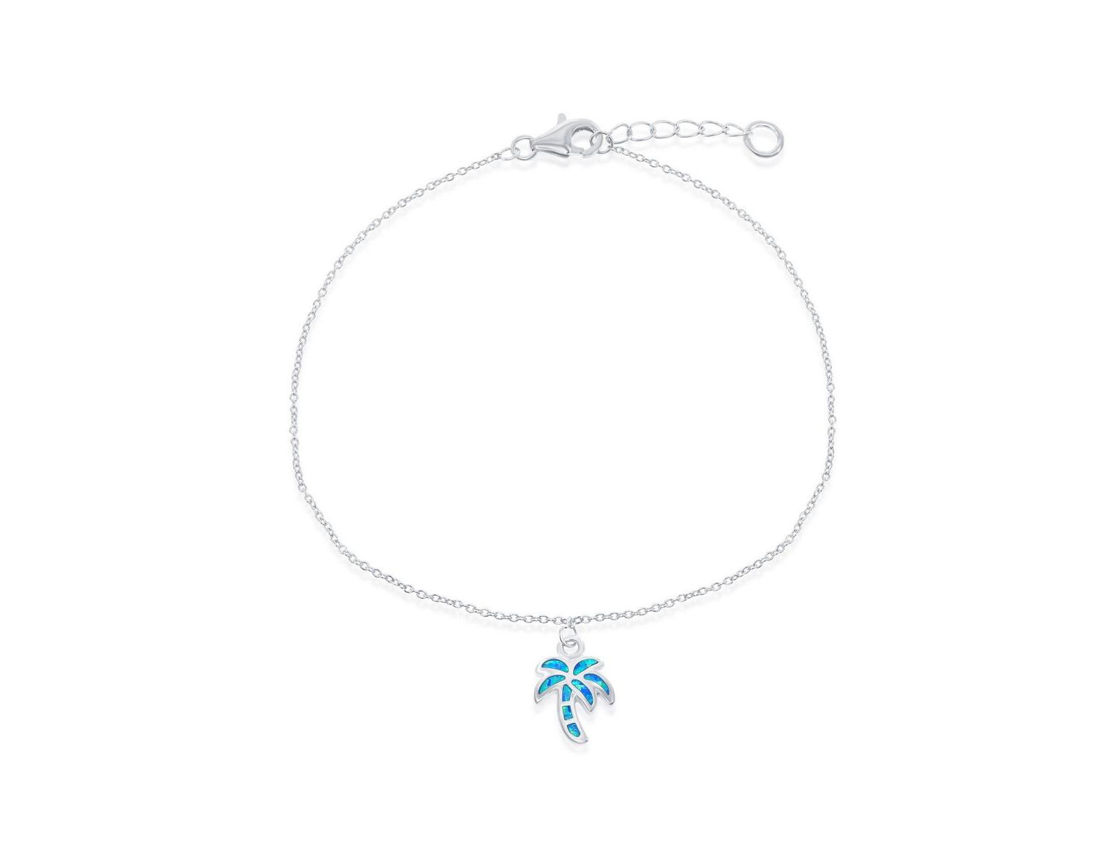 Браслет на ногу Caribbean Treasures Sterling Silver Synthetic Blue Inlay Opal Palm Tree