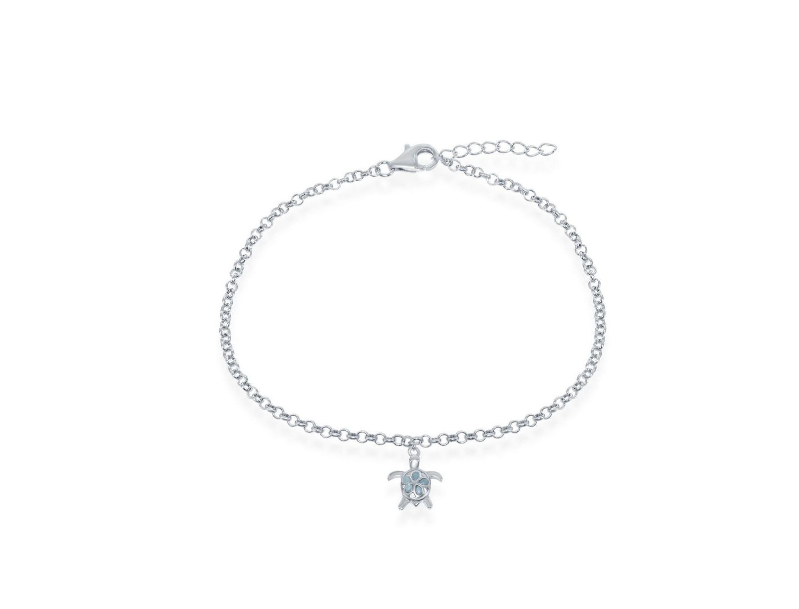 Серебряный браслет на лодыжку Sterling Silver Larimar Turtle