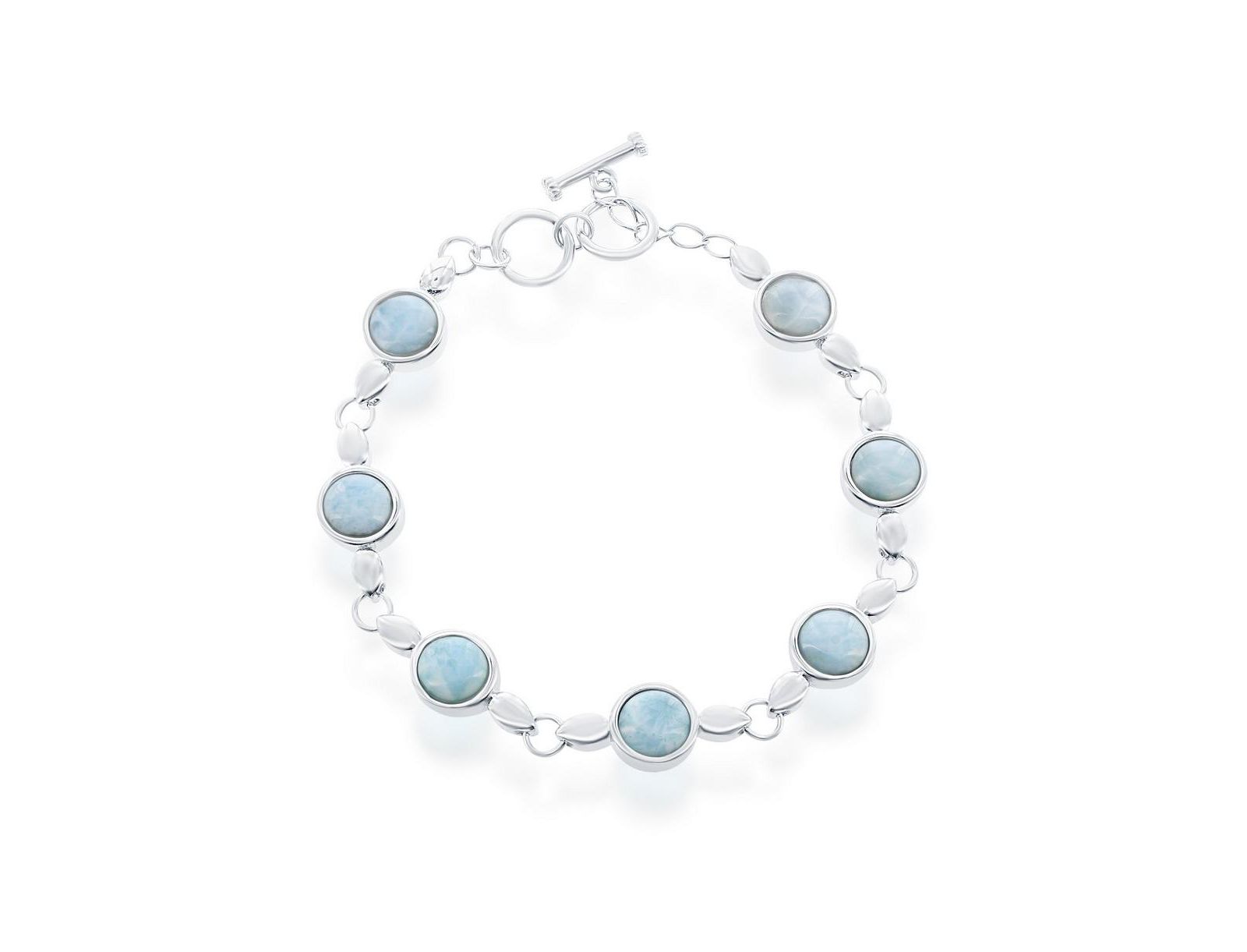 Sterling Silver Round Bezel-Set Larimar Linked Toggle Bracelet
