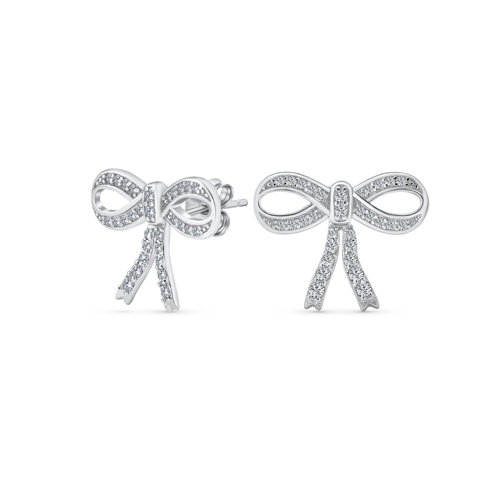 Bling Jewelry Серьги-гвоздики с бантом из стерлингового серебра с паве CZ