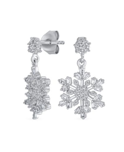 Серьги Bling Jewelry.925 Sterling Silver Flower Christmas Winter Snowflake Dangle Earrings For Cubic Zirconia CZ