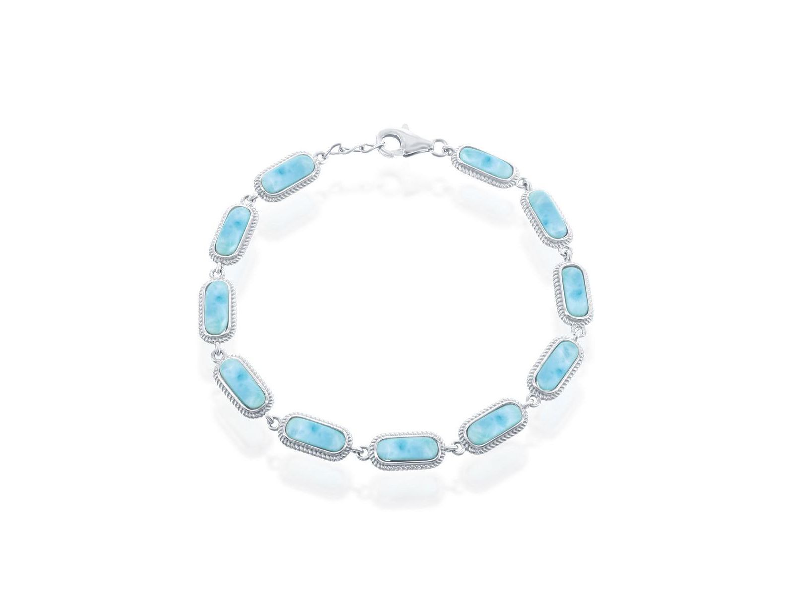 Sterling Silver Oval Larimar Linked Bracelet