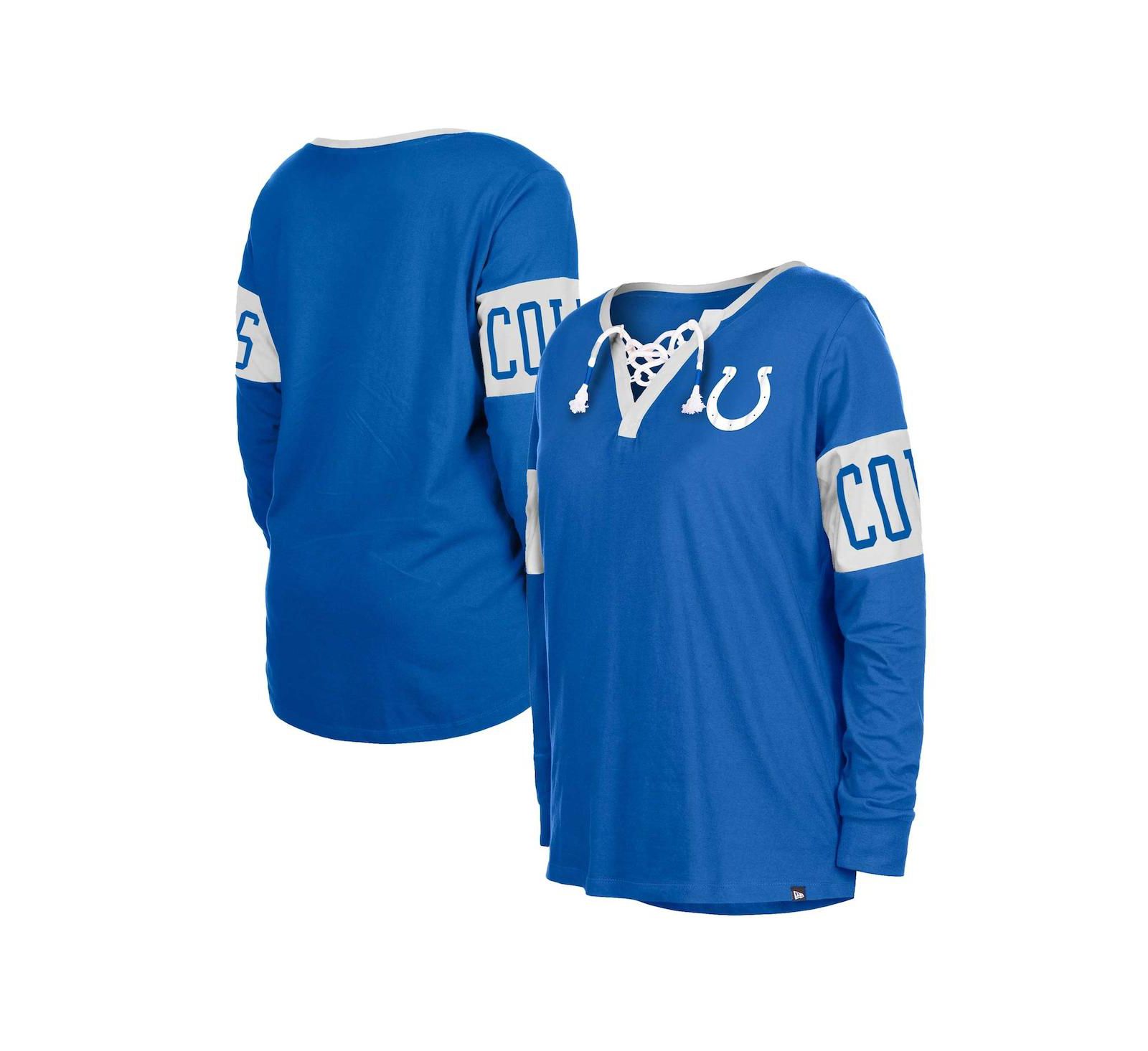 Женская New Era Blue Indianapolis Colts Lace-Up Notch Neck Long Sleeve T-shirt