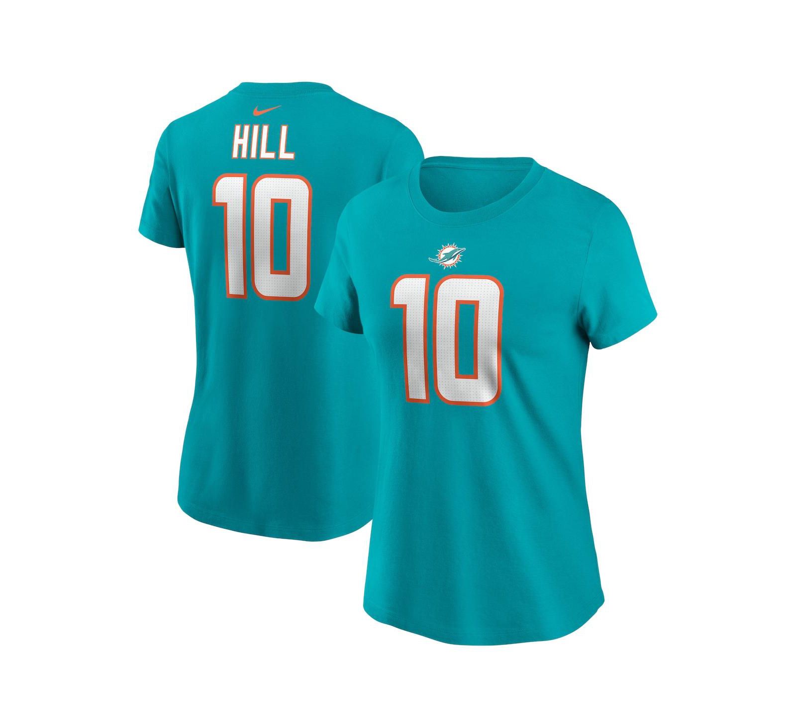 Women's Nike Tyreek Hill Aqua Miami Dolphins Player Name and Number T-shirt