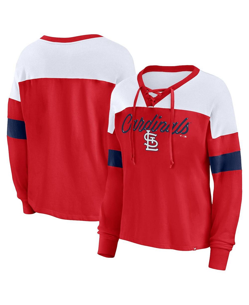Fanatics Женская футболка St. Louis Cardinals с V-образным вырезом и шнуровкой, красная/белая