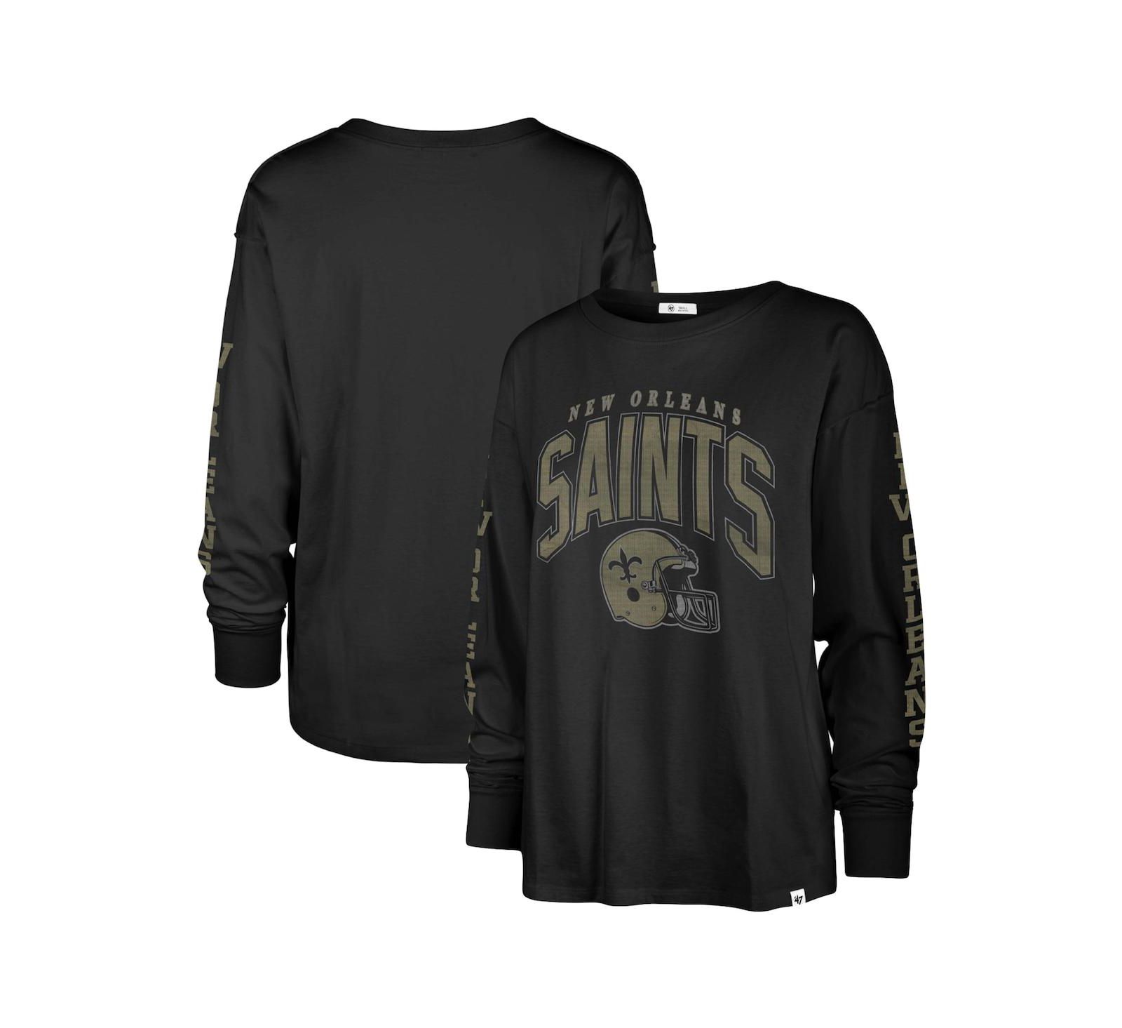 Women's '47 Brand Black Distressed New Orleans Saints Tom Cat Long Sleeve T-shirt