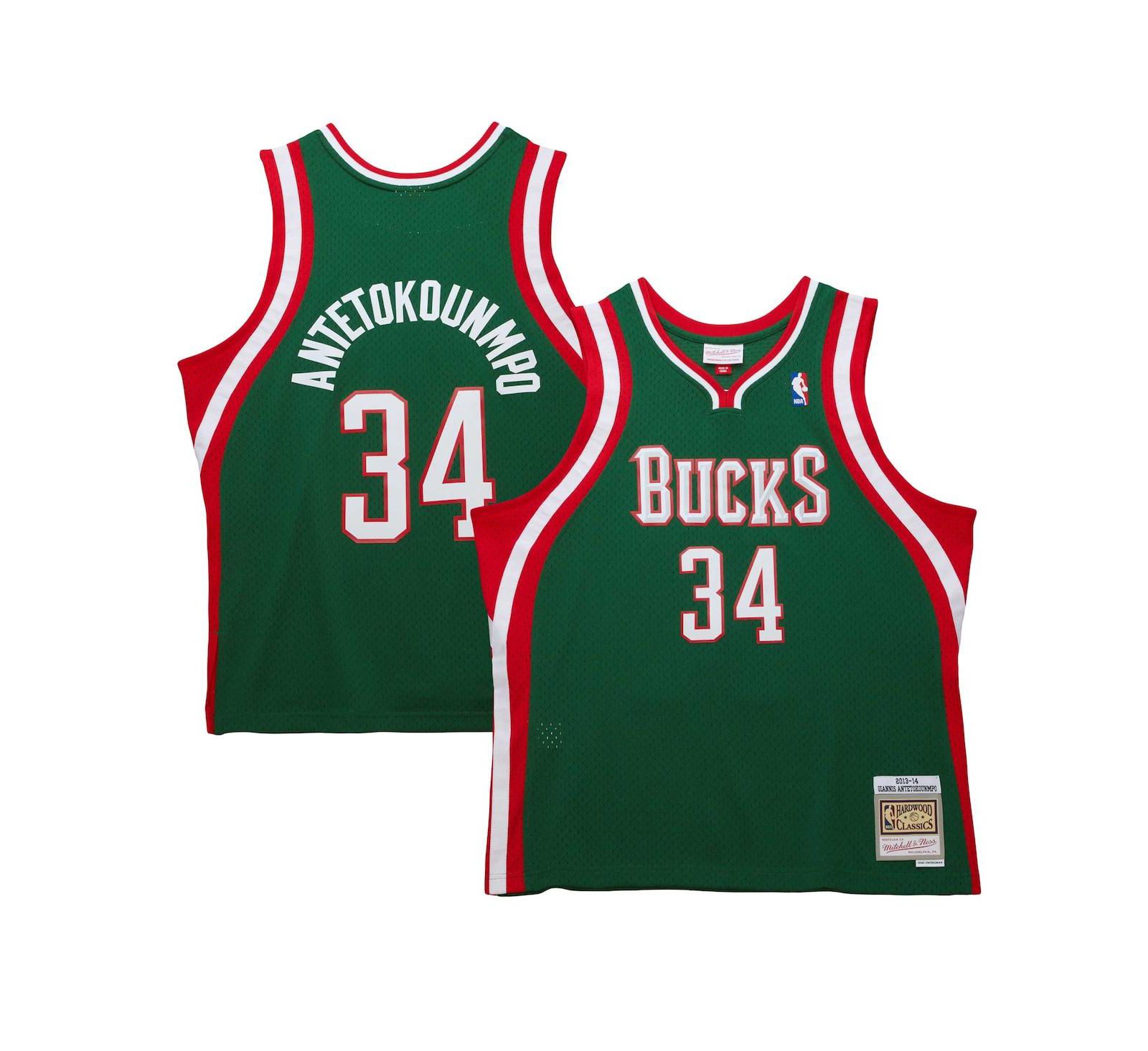 Мужское джерси Mitchell & Ness Giannis Antetokounmpo Hunter Green Milwaukee Bucks 2013/14 Hardwood Classics Swingman Jersey
