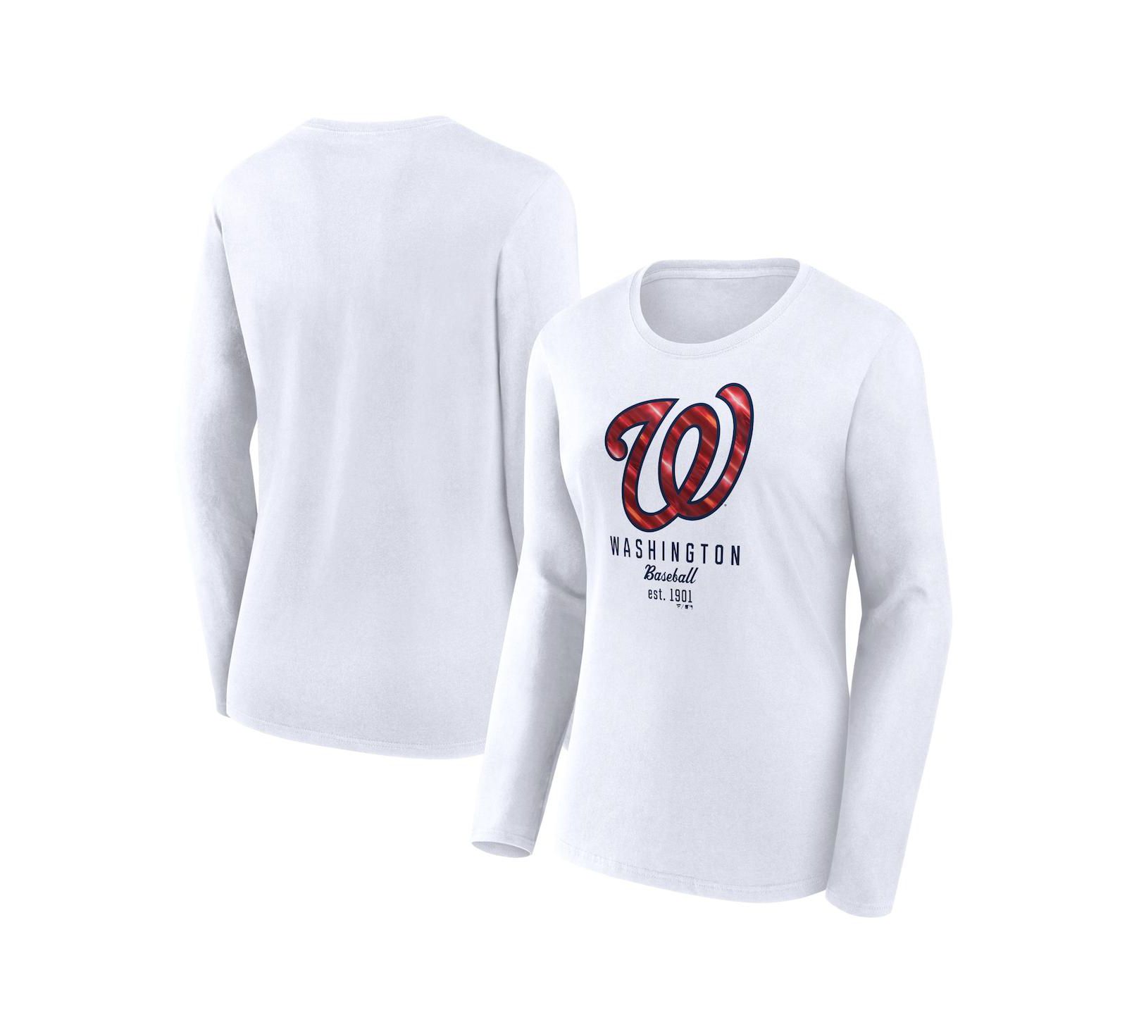 Женская белая футболка Fanatics Washington Nationals Long Sleeve