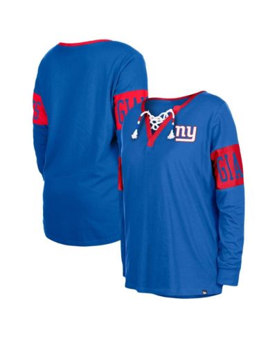 Women's New Era Royal New York Giants Lace-Up Notch Neck Long Sleeve T-shirt